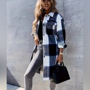 Blue plaid shacket coat